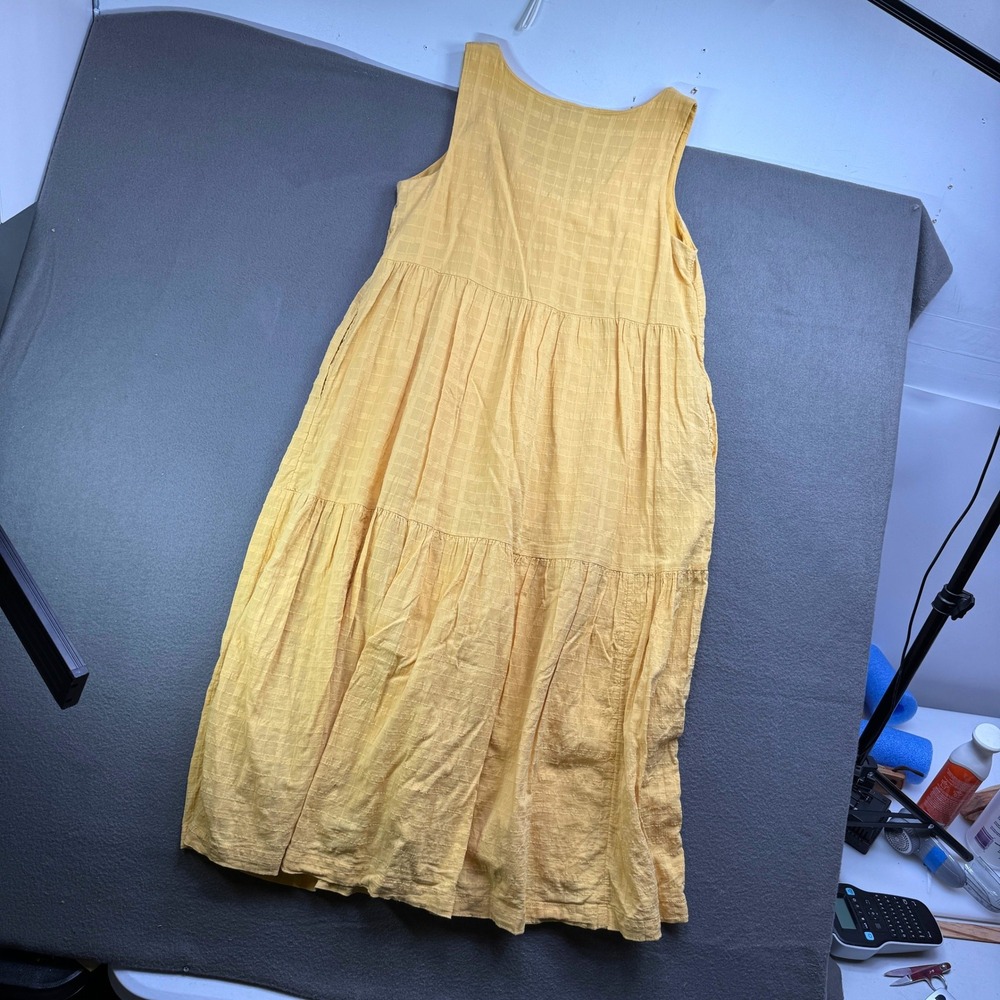 GAP V-Neck Tiered Midi Dress Women Medium French Almond Yellow Cotton Sleeveless - Picture 4 of 11